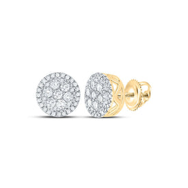 14kt Yellow Gold Men's Round Diamond Cluster Earrings - Exquisite Brilliance - Top View