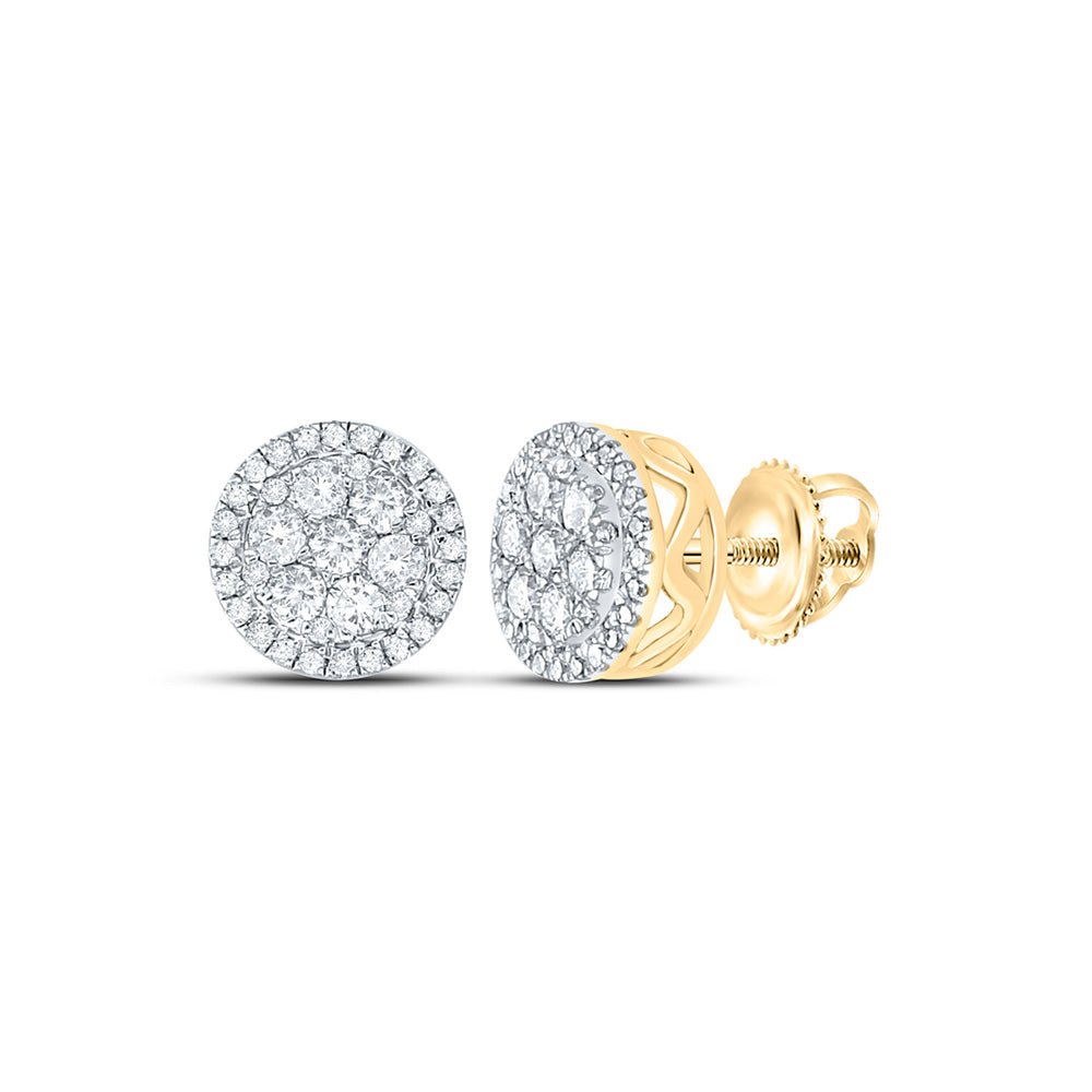 Men's Diamond Earrings | 14kt Yellow Gold Mens Round Diamond Cluster Earrings 3/8 Cttw | Splendid Jewellery GND
