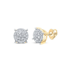 Men's Diamond Earrings | 14kt Yellow Gold Mens Round Diamond Cluster Earrings 3/8 Cttw | Splendid Jewellery GND