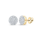 14kt Yellow Gold Men's Round Diamond Cluster Earrings - 5/8 Cttw - Top View