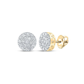 14kt Yellow Gold Men's Round Diamond Cluster Earrings - 5/8 Cttw - Top View