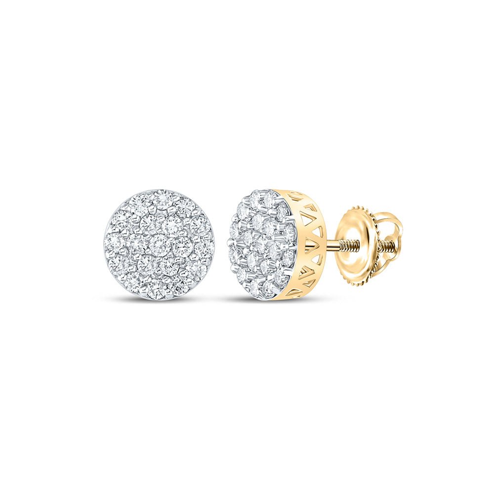Men's Diamond Earrings | 14kt Yellow Gold Mens Round Diamond Cluster Earrings 5/8 Cttw | Splendid Jewellery GND
