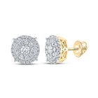 14kt Yellow Gold Men's Round Diamond Cluster Earrings - 5/8 Cttw - Top View