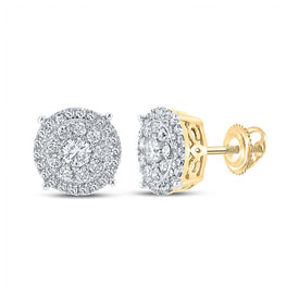 14kt Yellow Gold Men's Round Diamond Cluster Earrings - 5/8 Cttw - Top View