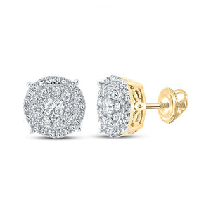 Men's Diamond Earrings | 14kt Yellow Gold Mens Round Diamond Cluster Earrings 5/8 Cttw | Splendid Jewellery GND