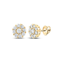 Load image into Gallery viewer, 14kt Yellow Gold Men&#39;s Round Diamond Cluster Earrings - Dazzling Brilliance - Top View