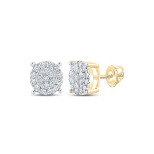 Men's Diamond Earrings | 14kt Yellow Gold Mens Round Diamond Cluster Earrings 5/8 Cttw | Splendid Jewellery GND