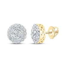 Load image into Gallery viewer, 14kt Yellow Gold Men&#39;s Round Diamond Cluster Earrings - Stunning Brilliance - Top View