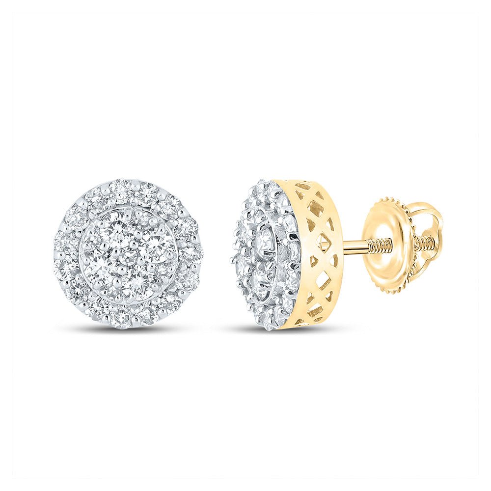 Men's Diamond Earrings | 14kt Yellow Gold Mens Round Diamond Cluster Earrings 7/8 Cttw | Splendid Jewellery GND