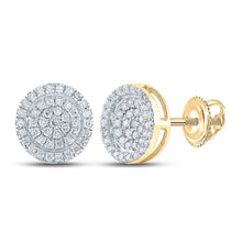 Load image into Gallery viewer, 14kt Yellow Gold Men&#39;s Round Diamond Disk Circle Earrings - Captivating Brilliance - Top View