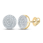 14kt Yellow Gold Men's Round Diamond Disk Circle Earrings - Captivating Brilliance - Top View