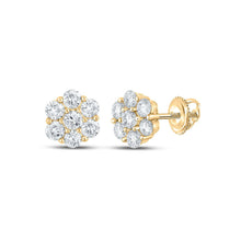 Load image into Gallery viewer, 14kt Yellow Gold Men&#39;s Round Diamond Flower Cluster Earrings - Exquisite Brilliance - Top View