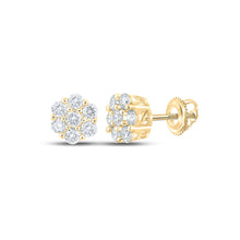 Load image into Gallery viewer, 14kt Yellow Gold Men&#39;s Round Diamond Flower Cluster Earrings - Dazzling Floral Delight - Top View