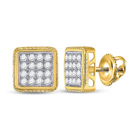 14kt Yellow Gold Men's Round Diamond Square Cluster Earrings 1 Cttw - Top View