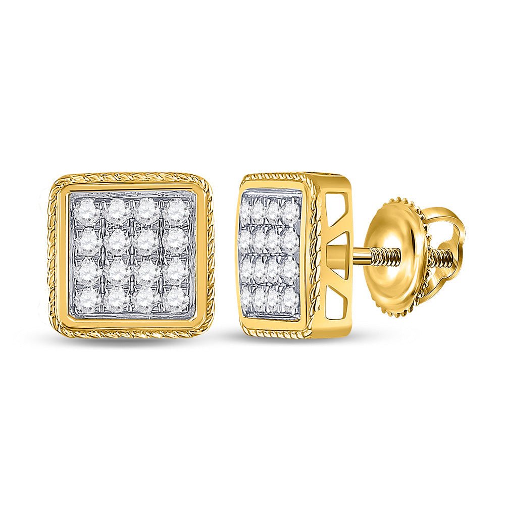 Men's Diamond Earrings | 14kt Yellow Gold Mens Round Diamond Square Cluster Earrings 1 Cttw | Splendid Jewellery GND