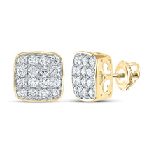 Load image into Gallery viewer, 14kt Yellow Gold Men&#39;s Square Diamond Earrings - 1-1/2 Cttw - Top View