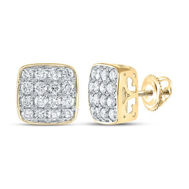 14kt Yellow Gold Men's Square Diamond Earrings - 1-1/2 Cttw - Top View