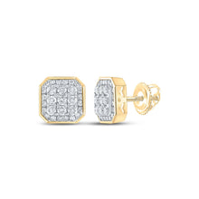 Load image into Gallery viewer, 14kt Yellow Gold Square Diamond Earrings for Men - 1 Carat Total Weight - Top View