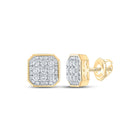 14kt Yellow Gold Square Diamond Earrings for Men - 1 Carat Total Weight - Top View
