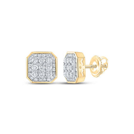 14kt Yellow Gold Square Diamond Earrings for Men - 1 Carat Total Weight - Top View