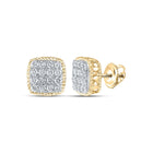 14kt Yellow Gold Men's Square Diamond Earrings - 1 Cttw - Top View