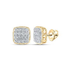 14kt Yellow Gold Men's Square Diamond Earrings - 1 Cttw - Top View