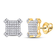 Load image into Gallery viewer, 14kt Yellow Gold Men&#39;s Square Diamond Earrings - 1/2 Cttw - Top View