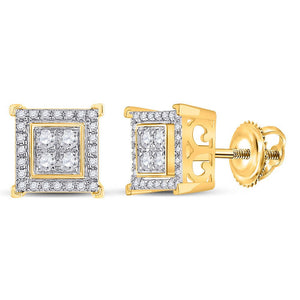 Men's Diamond Earrings | 14kt Yellow Gold Mens Round Diamond Square Earrings 1/3 Cttw | Splendid Jewellery GND
