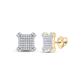 14kt Yellow Gold Square Diamond Earrings for Men - 1/3 Cttw of Brilliance - Top View