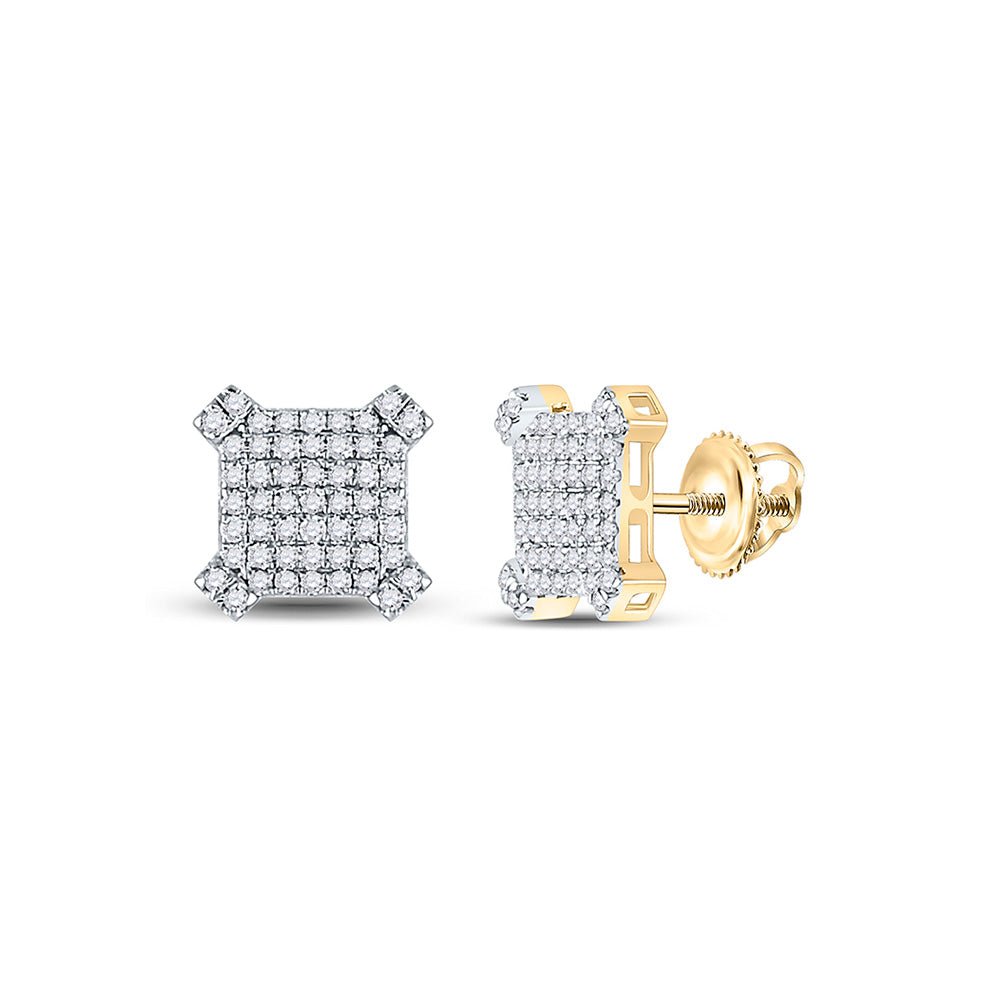 Men's Diamond Earrings | 14kt Yellow Gold Mens Round Diamond Square Earrings 1/3 Cttw | Splendid Jewellery GND