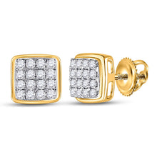 Load image into Gallery viewer, 14kt Yellow Gold Men&#39;s Square Diamond Earrings - 1/3 Cttw - Top View
