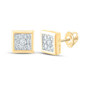 14kt Yellow Gold Square Diamond Earrings for Men - 1/4 Cttw of Sparkling Brilliance - Top View