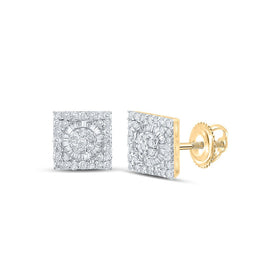 14kt Yellow Gold Square Diamond Earrings for Men - 7/8 Cttw - Top View