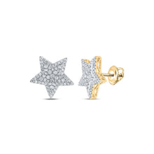 Load image into Gallery viewer, 14kt Yellow Gold Men&#39;s Round Diamond Star Earrings - 1 Cttw - Top View