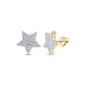 14kt Yellow Gold Men's Round Diamond Star Earrings - 1 Cttw - Top View