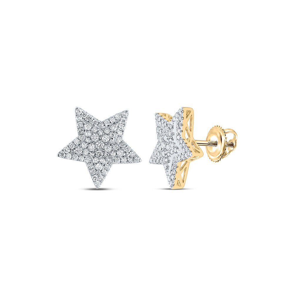Men's Diamond Earrings | 14kt Yellow Gold Mens Round Diamond Star Earrings 1 Cttw | Splendid Jewellery GND