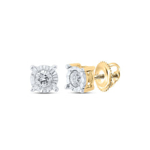 Load image into Gallery viewer, Dazzling 14kt Yellow Gold Men&#39;s Round Diamond Stud Earrings 1/8 Cttw - Top View