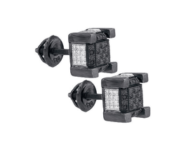 Sterling Silver Black Diamond 3D Cube Stud Earrings for Men - Top View