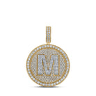 Men's Diamond Initial Circle Pendant | 10kt Two - tone Gold Round Diamond Letter M Charm Necklace - 3 - 5/8 Cttw - Splendid Jewellery