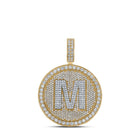 Men's Diamond Initial Circle Pendant | 10kt Two - tone Gold Round Diamond Letter M Charm Necklace - 3 - 5/8 Cttw - Splendid Jewellery