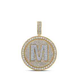 Men's Diamond Initial Circle Pendant | 10kt Two - tone Gold Round Diamond Letter M Charm Necklace - 3 - 5/8 Cttw - Splendid Jewellery
