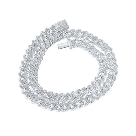 10kt White Gold Men's Round Diamond Cuban 20-inch Link Chain Necklace - Exquisite Brilliance - Alternate view 1 from Splendid Jewellery