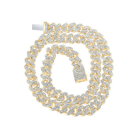 10kt Yellow Gold Baguette Diamond Cuban Link Chain Necklace - 10 Cttw Top view from the 10Kt Yellow Gold Mens Baguette Diamond Cuban Link Chain Necklace 10 Cttwpin217933 collection by Splendid Jewellery