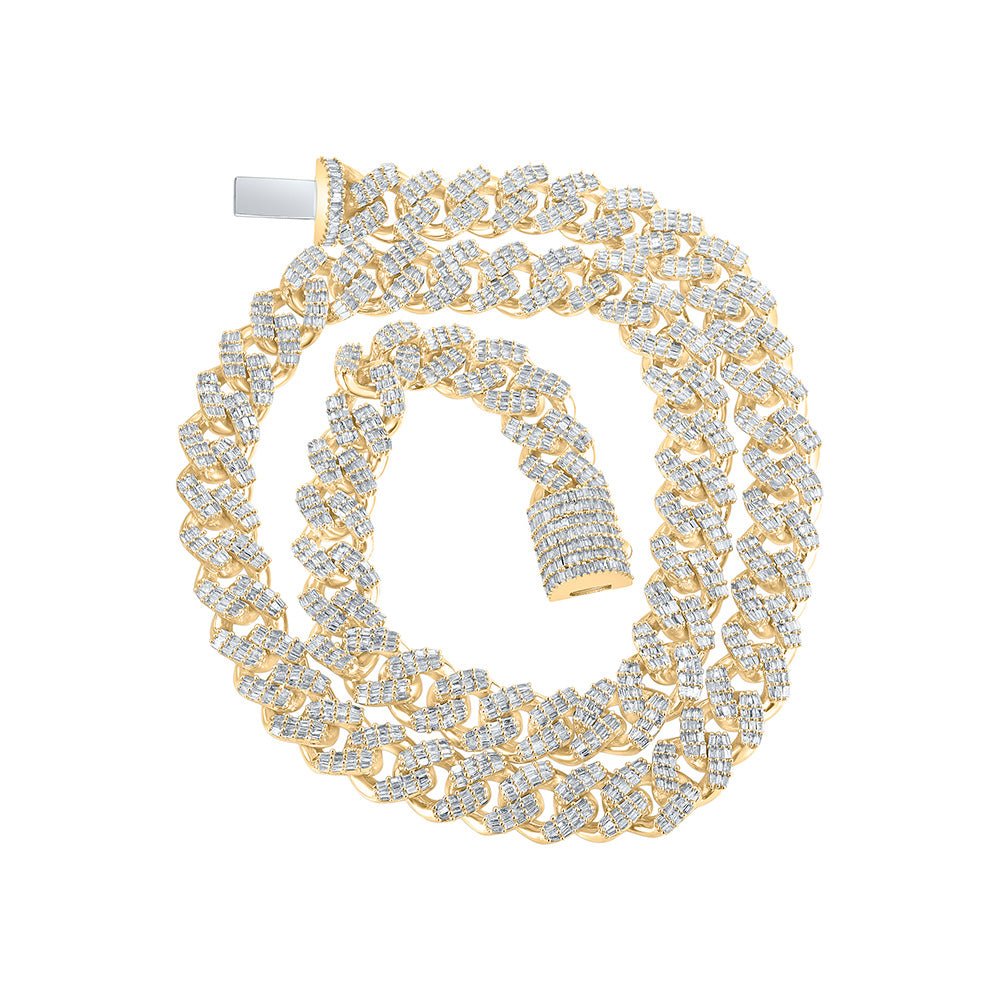 Men's Necklaces | 10kt Yellow Gold Mens Baguette Diamond Cuban Link Chain Necklace 10 Cttw | Splendid Jewellery GND