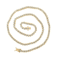 Load image into Gallery viewer, Dazzling 10kt Yellow Gold Men&#39;s Round Diamond Tennis Chain Necklace - 4-3/8 Cttw Top view from the 10Kt Yellow Gold Mens Round Diamond 16 Inch Tennis Chain Necklace 4 3 8 Cttwpin218836 collection by Splendid Jewellery