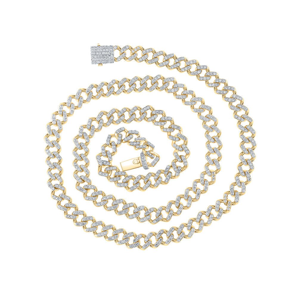 Men's Necklaces | 10kt Yellow Gold Mens Round Diamond Miami Cuban Link Chain Necklace 10 Cttw | Splendid Jewellery GND