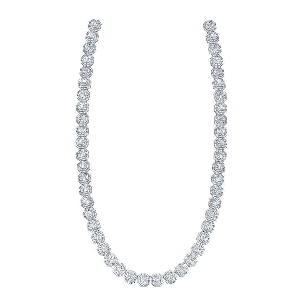 Men's Necklaces | 14kt White Gold Mens Baguette Diamond Square Link Chain Necklace 17-1/4 Cttw | Splendid Jewellery GND