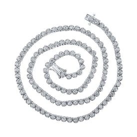 Exquisite 14kt White Gold Mens Round Diamond Tennis Chain Necklace - 6-1/2 Cttw - Top View