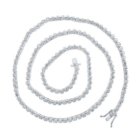 14kt White Gold Men's Round Diamond 20-inch Single Row Tennis Chain Necklace - A Dazzling Display of Elegance - Top View