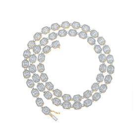 14kt Yellow Gold Baguette Diamond Link Chain Necklace - 12-1/2 Cttw for Men - Top View